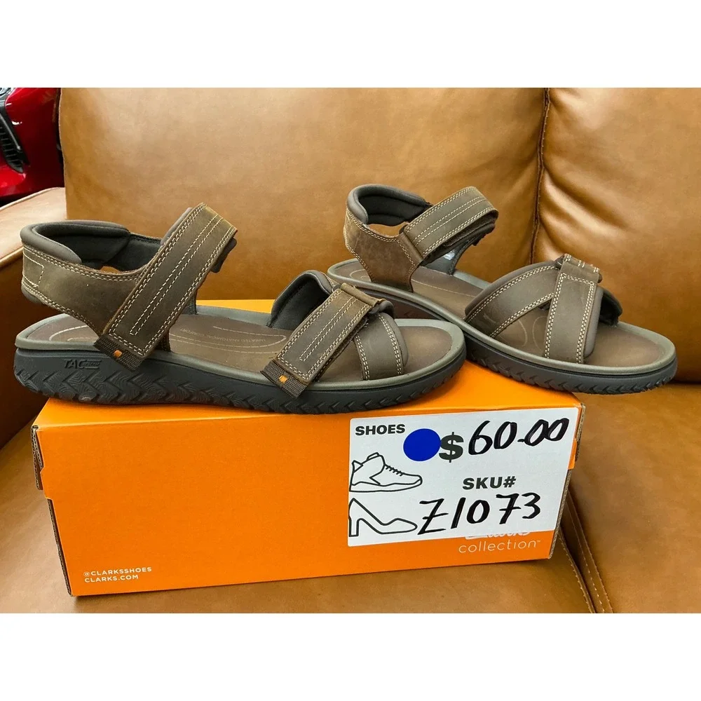 Clarks Wesley Shore Sandal Mens 11 Brown New Leather Adjustable Straps